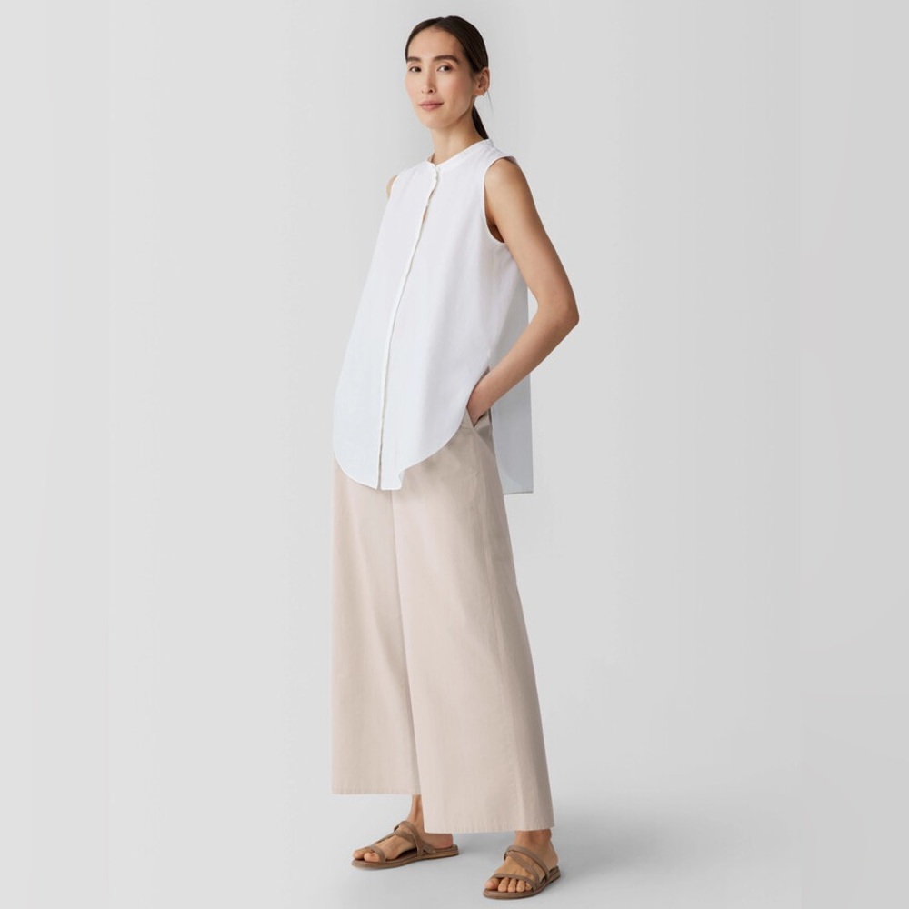 Eileen Fisher Sleeveless White Button-Down Shirt